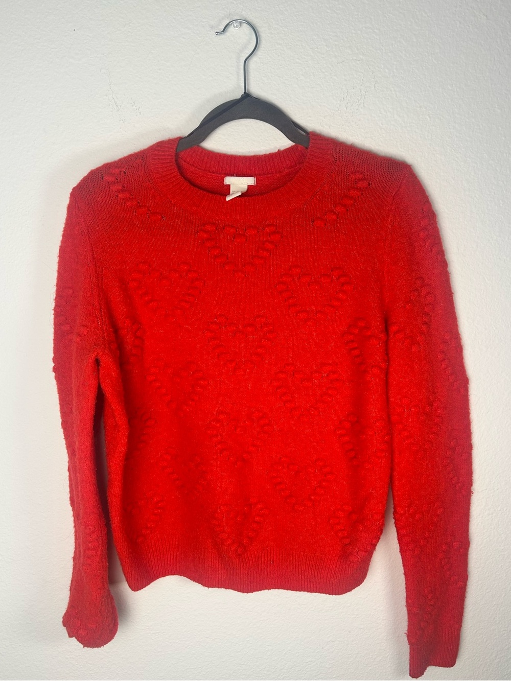 H&M Red Heart-Pattern Crewneck Sweater